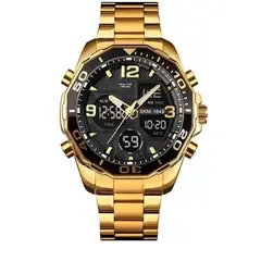 SKMEI - Reloj 1649 multifunción con hora dual a prueba de agua IP67 gold