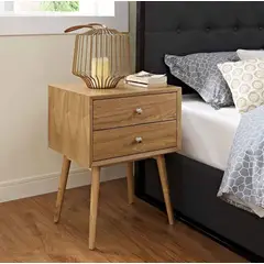 VENTITAS HOME - Velador Vintage Premium 2 Cajones Color Duna