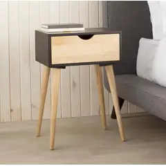 VENTITAS HOME - Velador Vintage Luna 1 Cajón Color Negro y Duna