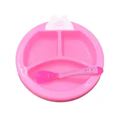 GENERICO - Plato termico fucsia con cubierto para bebe.