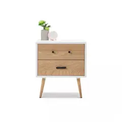 VENTITAS HOME - Velador Vintage Bob 2 Cajones Color Blanco y Duna