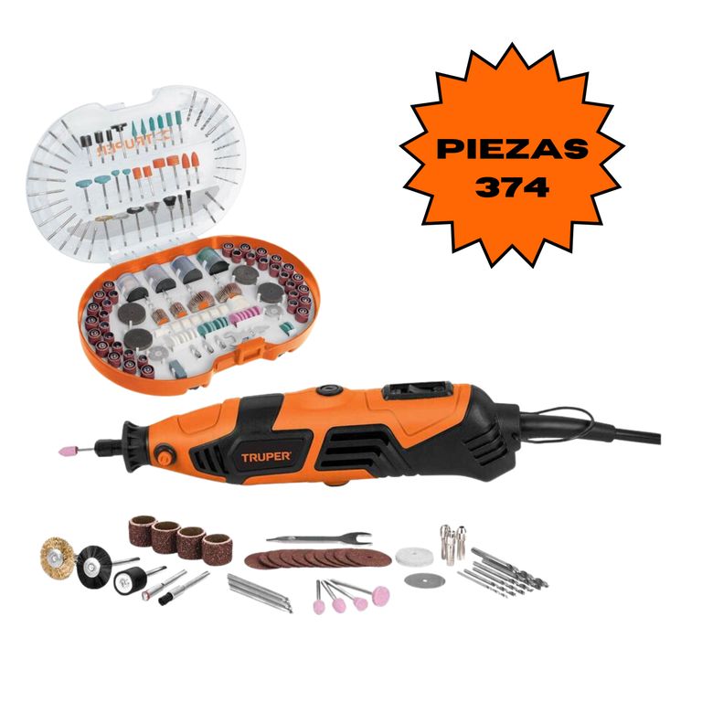 Kit mini taladro rectificadora con accesorios 374 Piezas
