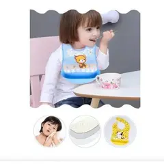 GENERICO - Babero silicona bebé impermeable bolsillo atrapa comida - rosado