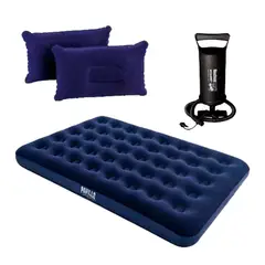 GENERICO - Colchón Inflable + Inflador + 2 Almohadas Camping