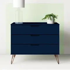 VENTITAS HOME - Cómoda Contemporánea Loreanna 3 Cajones Azul Acero