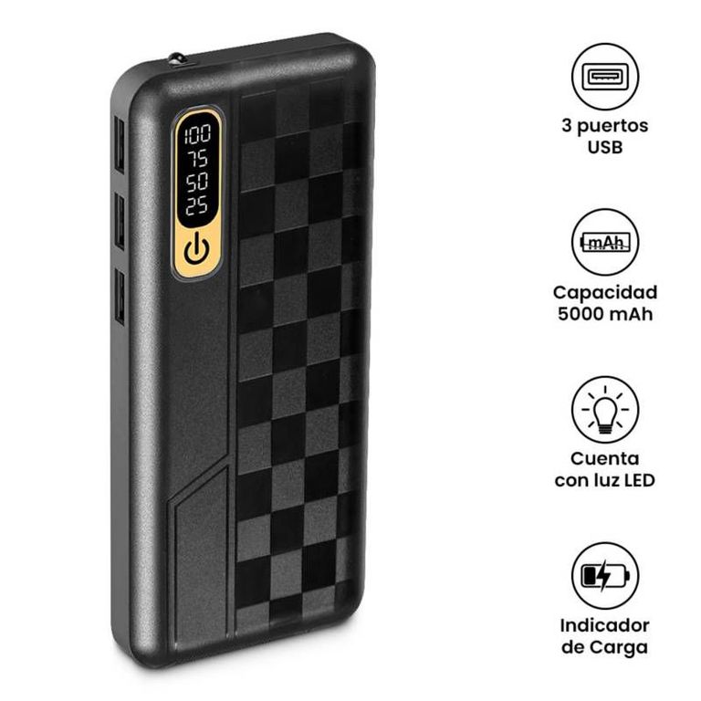 Cargador Batería Portátil 5000 mAh 3 Puertos USB - Blanco