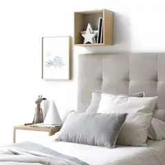 GENERICO - Cabecera Box Weymi 2 Plazas Cuadros - Beige Oscuro