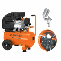 TRUPER - Compresora de 25 Lt con manguera 5m y pistola de alta presión