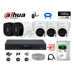 DAHUA - CÁMARAS SEGURIDAD KIT 5 FHD 3 CAMARA AUDIO + 1TB REC FACIAL