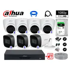 DAHUA - CÁMARAS SEGURIDAD KIT 7 CON AUDIO FHD +DISCO 2TB REC FACIAL