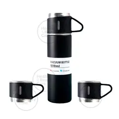 GENERICO - TERMO DE ACERO INOXIDABLE CON 2 TAZAS + BOLSA DE REGALO COLOR NEGRO