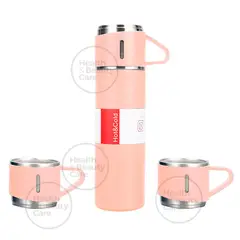 GENERICO - TERMO DE ACERO INOXIDABLE CON 2 TAZAS + BOLSA DE REGALO COLOR MELON