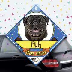 QALA DISEÑO - Colgante de auto 15x15 cm - - Perro Pug Negro