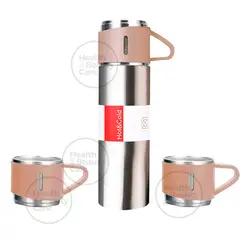 GENERICO - TERMO DE ACERO INOXIDABLE CON 2 TAZAS + BOLSA DE REGALO COLOR PLATEADO