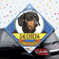 QALA DISEÑO - Colgante de auto 15x15 cm - - Perro Salchicha Negro