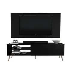 MOVENDA - Centro de Entretenimiento 65″ Caxias Mesa de TV y Panel Negro con Patas de Madera