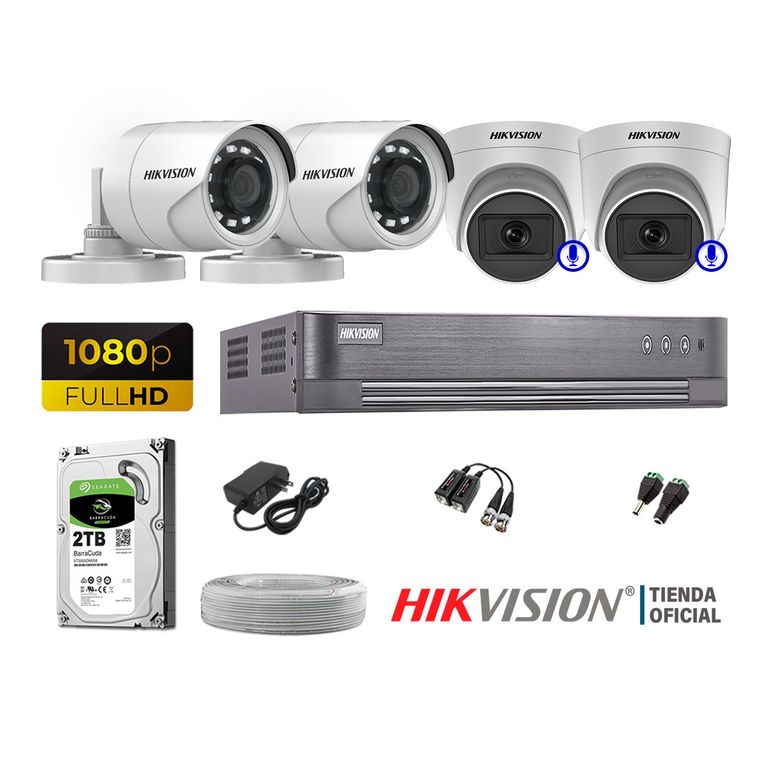 KIT 4 CÁMARAS SEGURIDAD FULL HD 02 CAMARA CON AUDIO