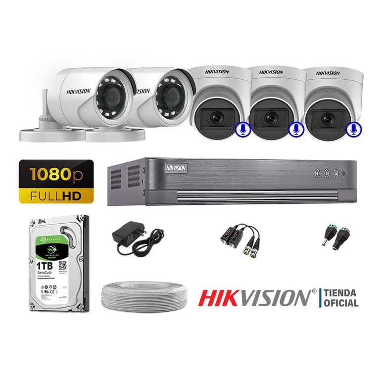 KIT 5 CÁMARAS SEGURIDAD FULL HD 03 CAMARA AUDIO INCORPORAD
