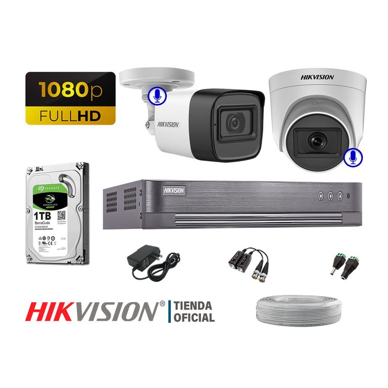 KIT 2 CÁMARAS SEGURIDAD FULL HD 2 CAMARA AUDIO INCORPORAD