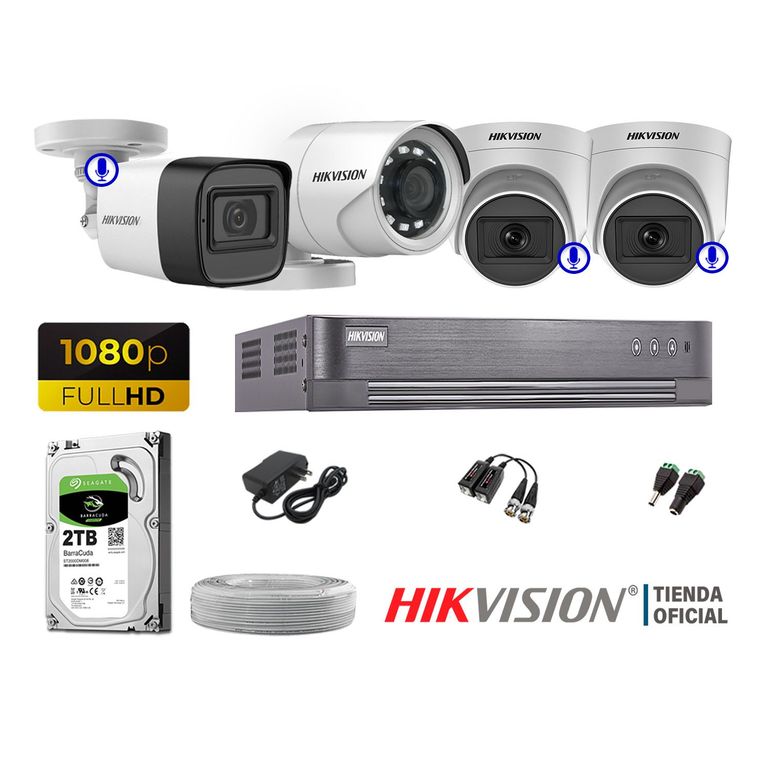 KIT 4 CÁMARAS SEGURIDAD FULL HD 3 CAMARA CON AUDIO