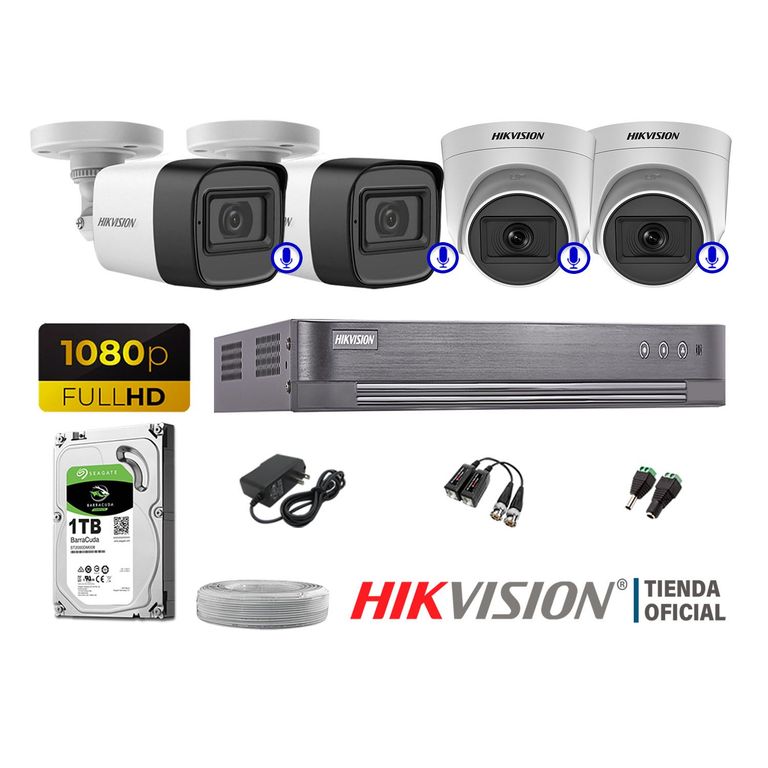 KIT 4 CÁMARAS SEGURIDAD AUDIO INCORPORADO FULL HD 1080P P2P
