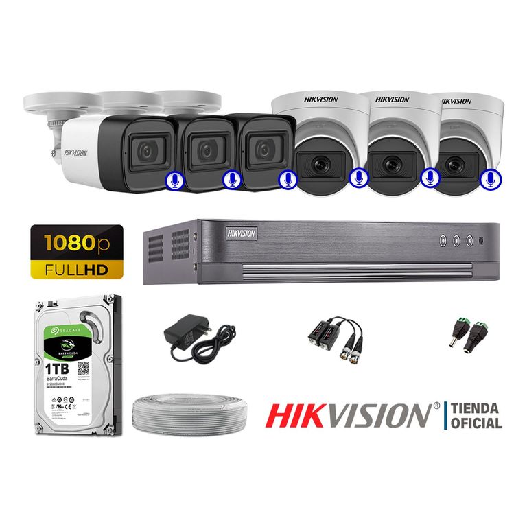 KIT 6 CÁMARAS SEGURIDAD AUDIO INCORPORADO FULL HD 1080P P2P