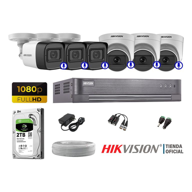 KIT 6 CÁMARAS SEGURIDAD AUDIO INCORPORADO FULL HD 1080P HDMI