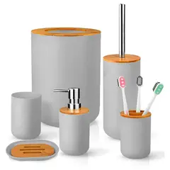 SASHIJA - Kit de 6 Accesorios de Baño Moderno O51 Plomo