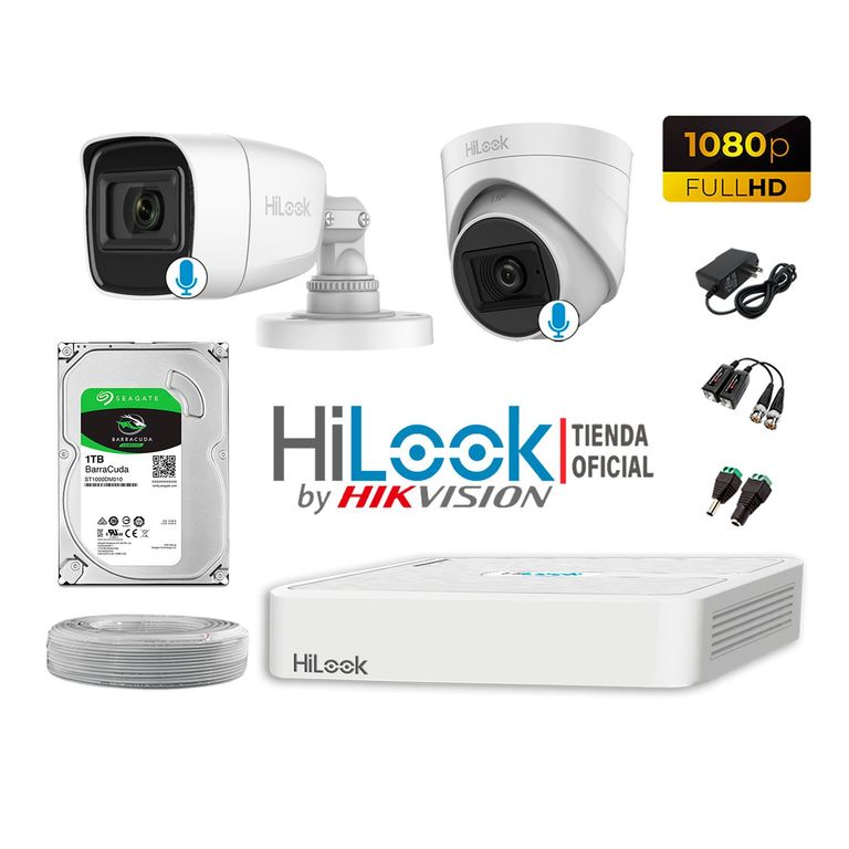 KIT 2 CÁMARAS SEGURIDAD FULL HD 2 CAMARA AUDIO INCORPORADO + DISCO 1TB