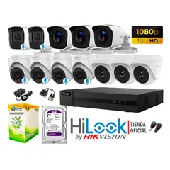 HILOOK - KIT 12 CÁMARAS SEGURIDAD FULL HD 6 CAMARA AUDIO INCORPORADO DISCO 2TB
