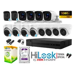 HILOOK - KIT 14 CÁMARAS SEGURIDAD FULL HD 6 CAMARA AUDIO INCORPORADO DISCO 2TB