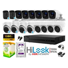 HILOOK - KIT 16 CÁMARAS SEGURIDAD FULL HD 6 CAMARA AUDIO INCORPORADO DISCO 2TB