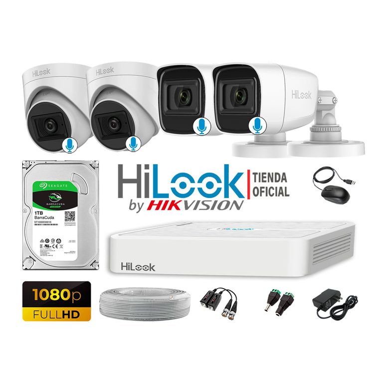 KIT 4 CÁMARAS SEGURIDAD AUDIO INCORPORADO FULL HD 1080P + DISCO 1TB