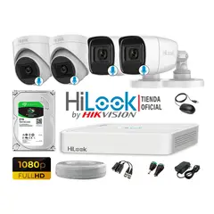 HILOOK - KIT 4 CÁMARAS SEGURIDAD AUDIO INCORPORADO FULL HD 1080P + DISCO 2TB