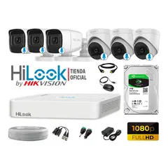 HILOOK - KIT 6 CÁMARAS SEGURIDAD AUDIO INCORPORADO FULL HD 1080P + DISCO 1TB