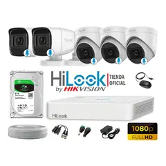 HILOOK - KIT 5 CÁMARAS SEGURIDAD AUDIO INCORPORADO FULL HD 1080P + DISCO 2TB