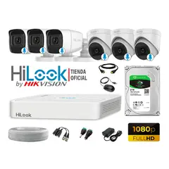 HILOOK - KIT 6 CÁMARAS SEGURIDAD AUDIO INCORPORADO FULL HD 1080P + DISCO 2TB