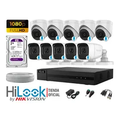 HILOOK - KIT 10 CÁMARAS SEGURIDAD AUDIO INCORPORADO FULL HD 1080P + DISCO 2TB