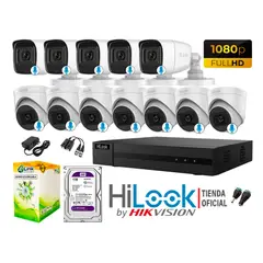 HILOOK - KIT 12 CÁMARAS SEGURIDAD AUDIO INCORPORADO FULL HD 1080P + DISCO 1TB