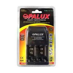 OPALUX - Cargador de Baterías Pilas Recargables 9VAAAAA Negro