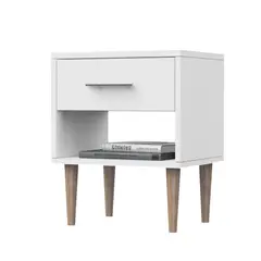 MOVENDA - Mesa de Noche Altea con 1 Cajon y Patas de Madera Blanco