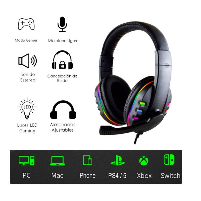 Audífonos Gamer Con Luces RGB Auriculares para PS4 PC Laptop