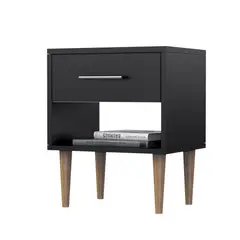 MOVENDA - Mesa de Noche Altea con 1 Cajon y Patas de Madera Negro