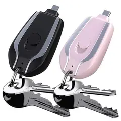 GENERICO - Cargador de llavero portátil Android de 1500mAh con tipo IPHONE ROSADO