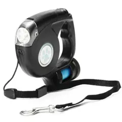 GENERICO - Correa retractil con linterna 3 en 1 para perros Negro.