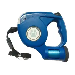 GENERICO - Correa retractil con linterna 3 en 1 para perros Azul.