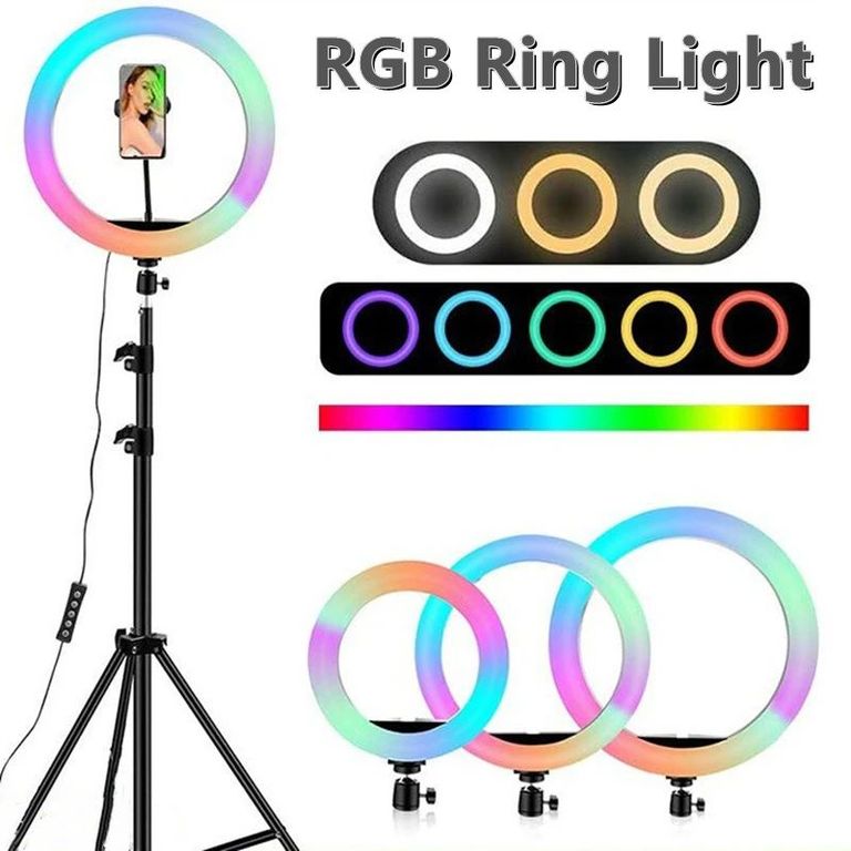 Aro anillo luz led de Colores 30cm + Tripode 2.10 mt RGB