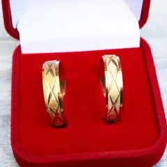 GENERICO - Anillo de Matrimonio Alianzas Líneas Cruzadas Mujer Bañado Oro Genieka