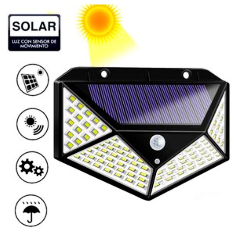 Foco Lampara Luz LED con Panel Solar Bateria Recargable Sensor de Movimiento