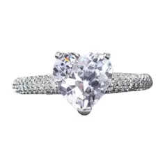 GENERICO - Anillo Compromiso Diamond Heart Bañado Oro Blanco18K Aro Genieka